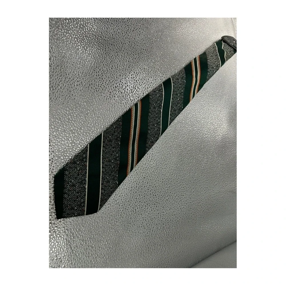 Vintage Qiana Nylon Necktie Green Striped Retro 70s Mens Tie Speckled‎ Pattern